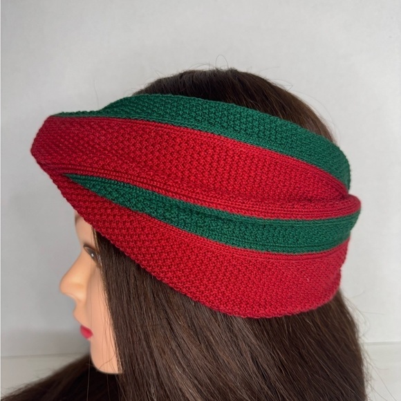 GUCCI Web Knot Knit Wool Twist Red & Green Headband Made in Italy. main image 7